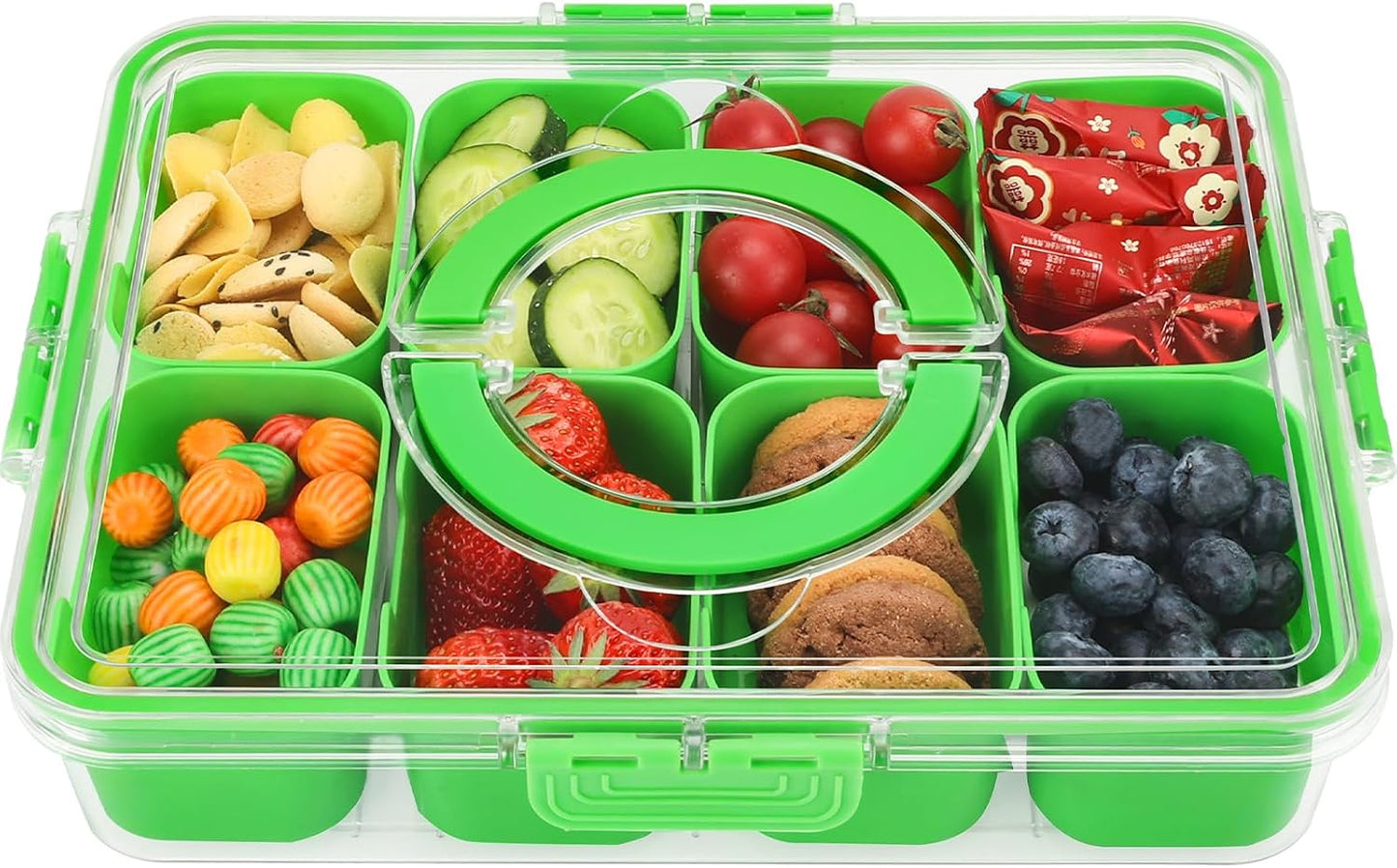 shopwithgreen 2Pcs Divided Serving Tray with Lid and Handle, Portable Snackle Box Snack Containers for Charcuterie, Party, Veggies, Snack, Fruit, Nuts, Candy, Chip, Entertaining, Picnic