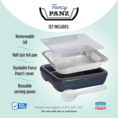 Fancy Panz Red Classic Aluminum Foil Pan Carrier with Secure Latch Lid - Reusable Casserole Carrier for Half Size Pans - Food Transport Holder for Potlucks, Parties, Tailgates & Entertaining