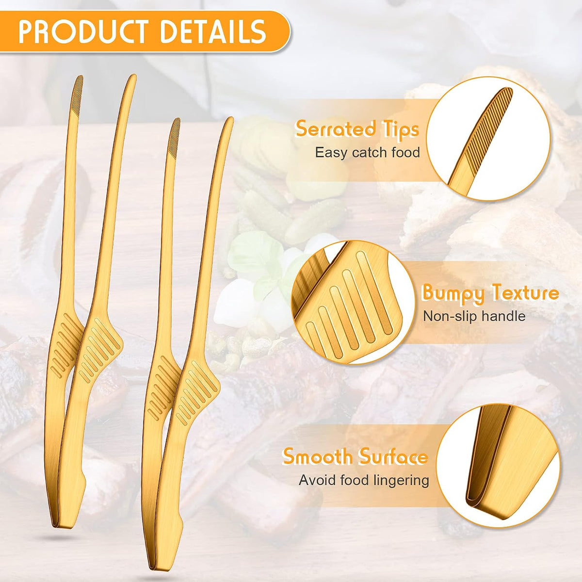 Patelai 2 Pieces Korean and Japanese BBQ Tongs Non Slip Cooking Utensils Stainless Steel Tongs for Serving Food, Salad, Camping, Barbecue, Buffet, Oven with Support Stand (Silver)