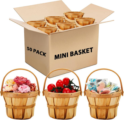 Marsui 15 Pcs Small Wooden Berry Baskets – 4 x 5.1 Inch Handcrafted Beach Baskets with Reinforced Handles, for Fruit, Market, Crafts, Gifts, Garden Picking & Decor (Brown)