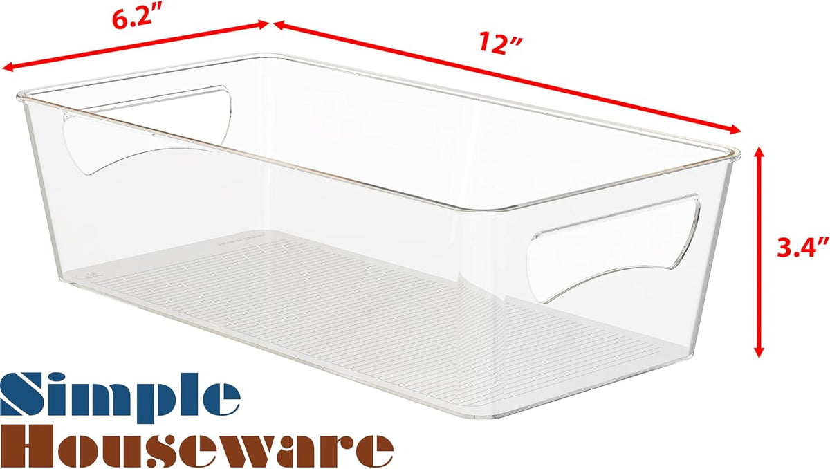Simple Houseware 4 Pcs Pantry Clear Bin Storage Organizer, 14" x 7" x 3.75"