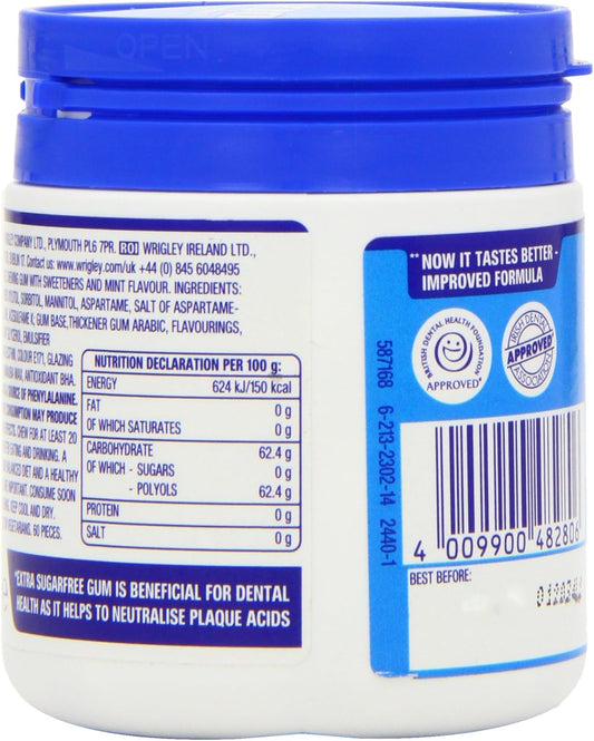 Extra White Chewing Gum Bottle, Sugar Free, Peppermint Flavour, 1 Bottle of 60 Pieces (Pack of 3)
