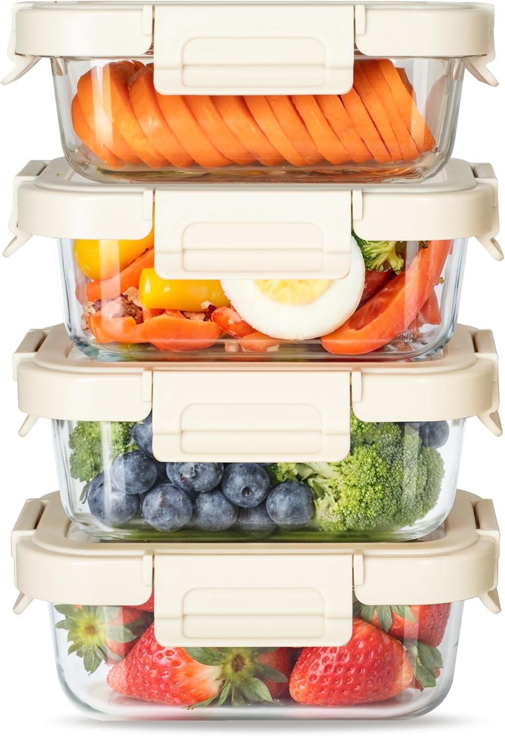 Miibox Food Meal Prep Containers with Exclusive Glass Lids, Glass Storage Containers with Lids, BPA-Free, Glass Lunch Boxes for Lunch, Pantry Organizers and Storage, Freezer to Oven Safe, Leak Proof