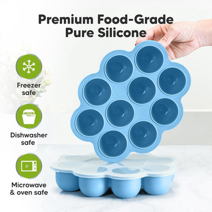 KeaBabies Silicone Food Freezer Trays with Lid, 2oz x 10 Pods Baby Food Storage Containers, Easy Puree Meal Prep, Breast Milk Silicone Freezer Molds, Dishwasher, Microwave Safe, BPA-Free (Slate)