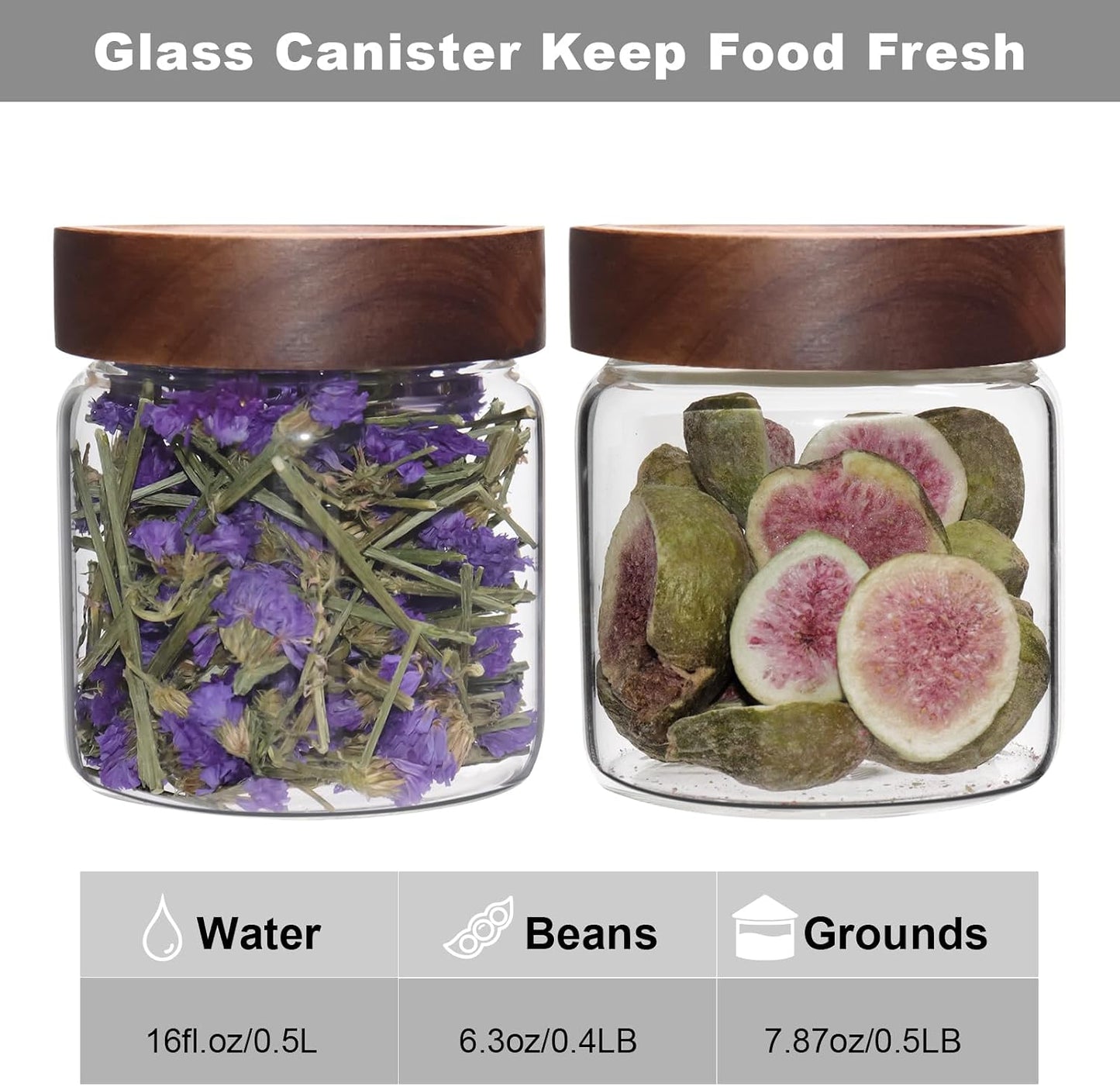 6 pc Glass Spice jars Glass Jars with Screw Lid 5 oz Acacia Wood Glass Herb Sugar Coffee Bean Ground Container Food Storage Canister for Candy Pantry Tea Seasoning Meal Prep Snack (6*150ml(5oz))