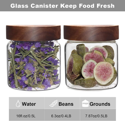 6 pc Glass Spice jars Glass Jars with Screw Lid 5 oz Acacia Wood Glass Herb Sugar Coffee Bean Ground Container Food Storage Canister for Candy Pantry Tea Seasoning Meal Prep Snack (6*150ml(5oz))