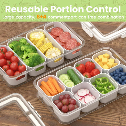 2 Pack Box Charcuterie Container with Dividers 12 Compartments,Snackle Boxes Food Storage, Bento Box Adult, Large Portable Divided Snackle Organizer with Lid & Handle, Stackable Food Containers(White)