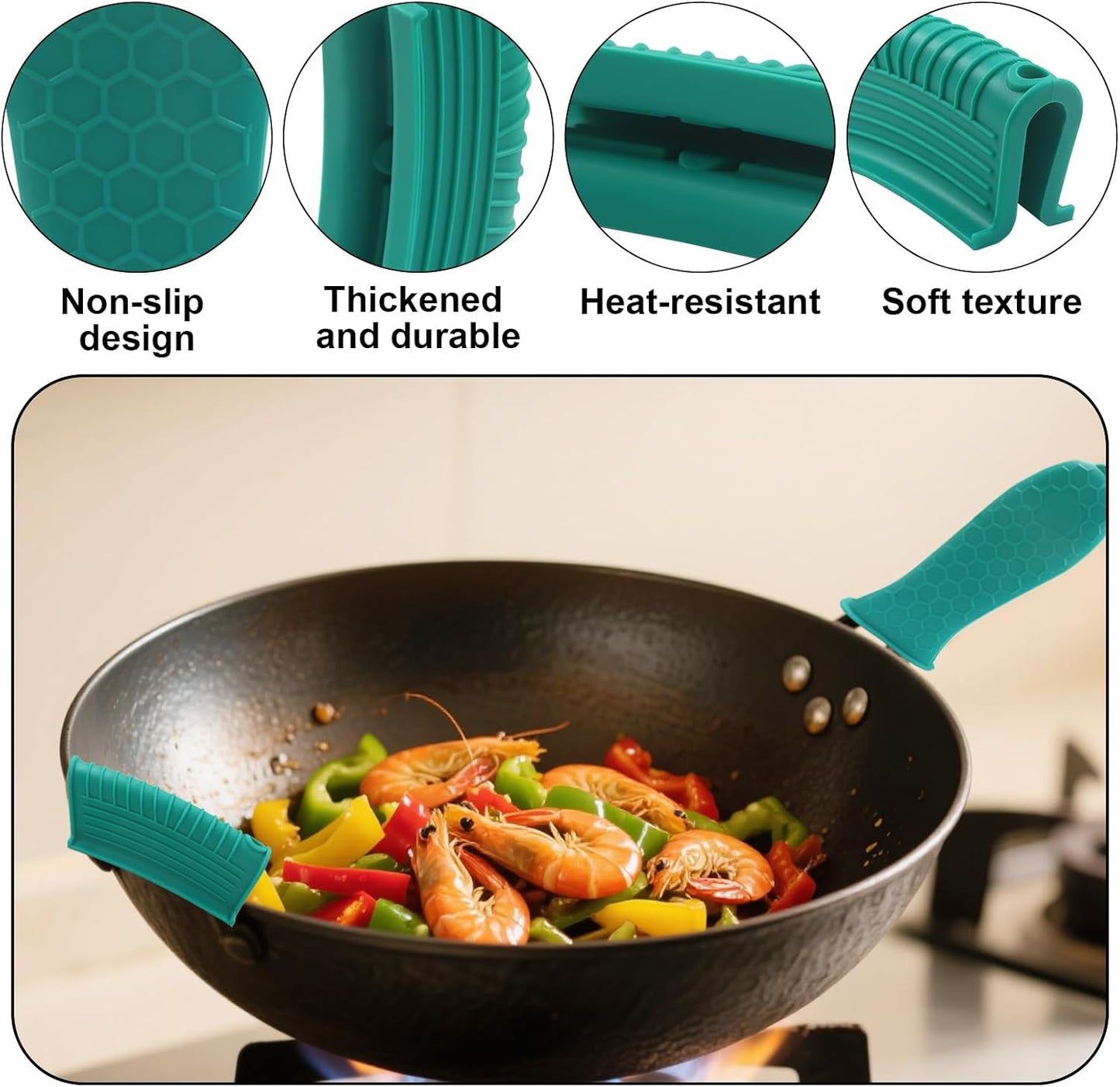 4 PCS Silicone Hot Handle Holder Cover - Heat Resistant Silicone Handle Covers for Cast Iron Skillets, Pans & Pots - Non-Slip Grip(Black)