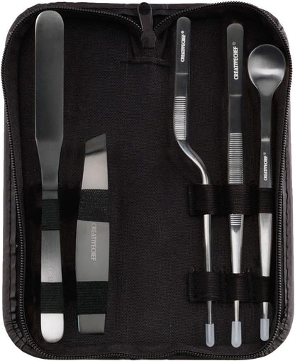 CREATIVECHEF 5 PCS Plating Tools Culinary Set Contains kitchen tweezers spatula Sauce plating spoon（Black）