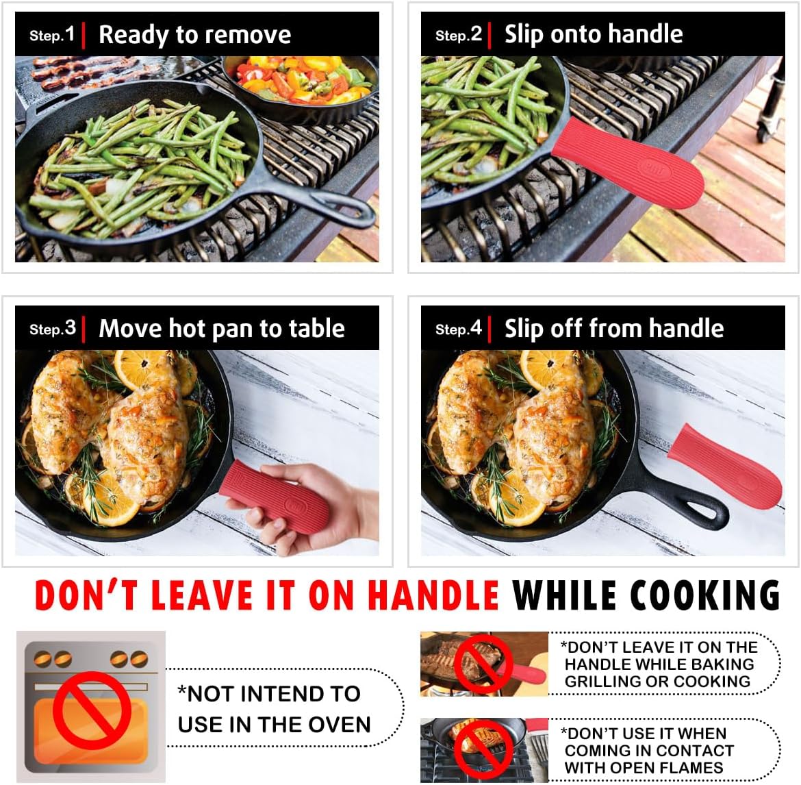 Cbiumpro 2 Pack Heatproof Cast Iron Handle Cover Holder for Hot Skillet Pan