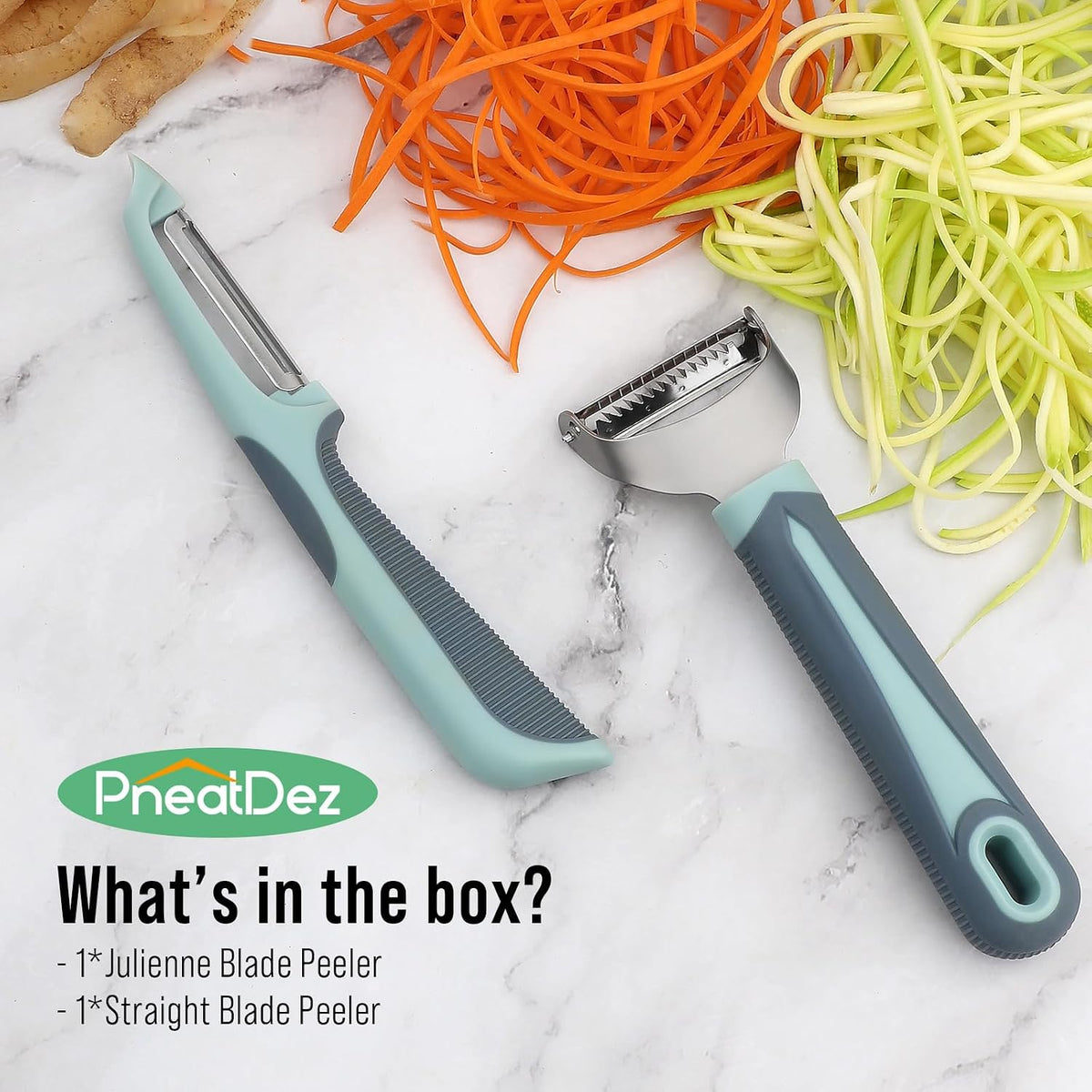 Julienne Peeler Vegetable Peeler with 4.8'' Long Silicone Handle