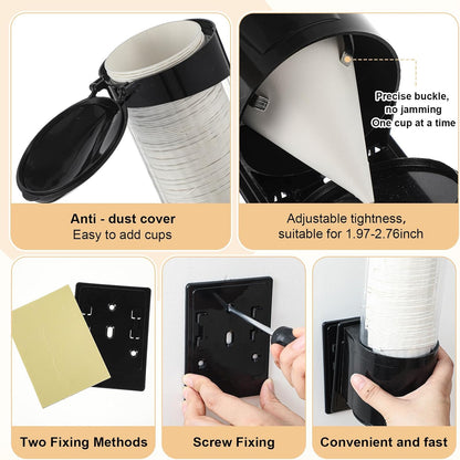 Roshtia 600 Pcs 4 oz Snow Cone Cups Paper Thicken Disposable with 1 Cups Dispenser Pull Type Wall Mount Cup Holder Paper for Restaurants, Home, and Office, and Shaved Ice, Cold (Black)