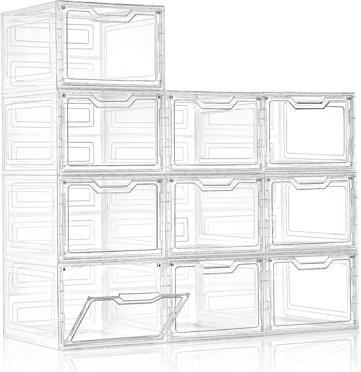 Freebat 6 Pack Closet Organizers and Storage,Clear Stackable Plastic Storage Bins with Lids Magnetic Doors,Clothes Organizers and Storage,Plastic Craft Containers for Wardrobe Kitchen Bathroom Office