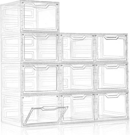 Freebat 6 Pack Closet Organizers and Storage,Clear Stackable Plastic Storage Bins with Lids Magnetic Doors,Clothes Organizers and Storage,Plastic Craft Containers for Wardrobe Kitchen Bathroom Office