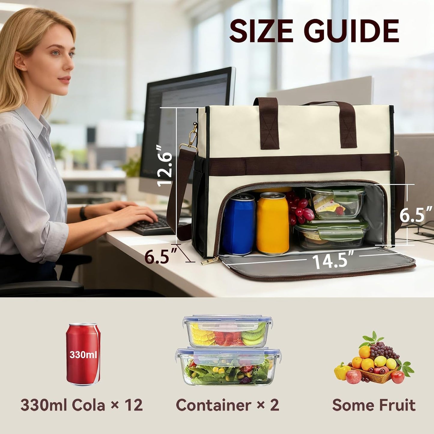 PASMAN Insulated Lunch Bag for Women, 15.6" Laptop Tote with Leakproof Cooler Compartment for Nurse Teacher Work Office and Outdoor