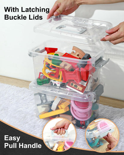 EOENVIVS Plastic Storage Bins with Lids 6 Packs, 7 Quart Storage Organizer Bins with Buckle-Up Latches and Handle, Stackable Storage Containers for Home Pantry Office Classroom Organization, Clear