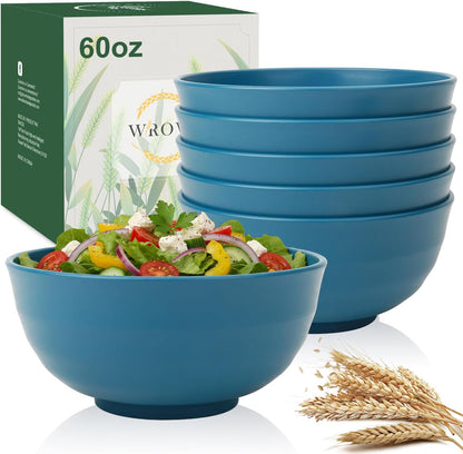 Wrova Wheat Straw Bowls for Kitchen set of 6,Anti-Scald Thick Soup Bowls 40oz,Microwave and Dishwasher Safe Bowl Sets, Unbreakable Cereal Bowl Sets. Vibrant Series