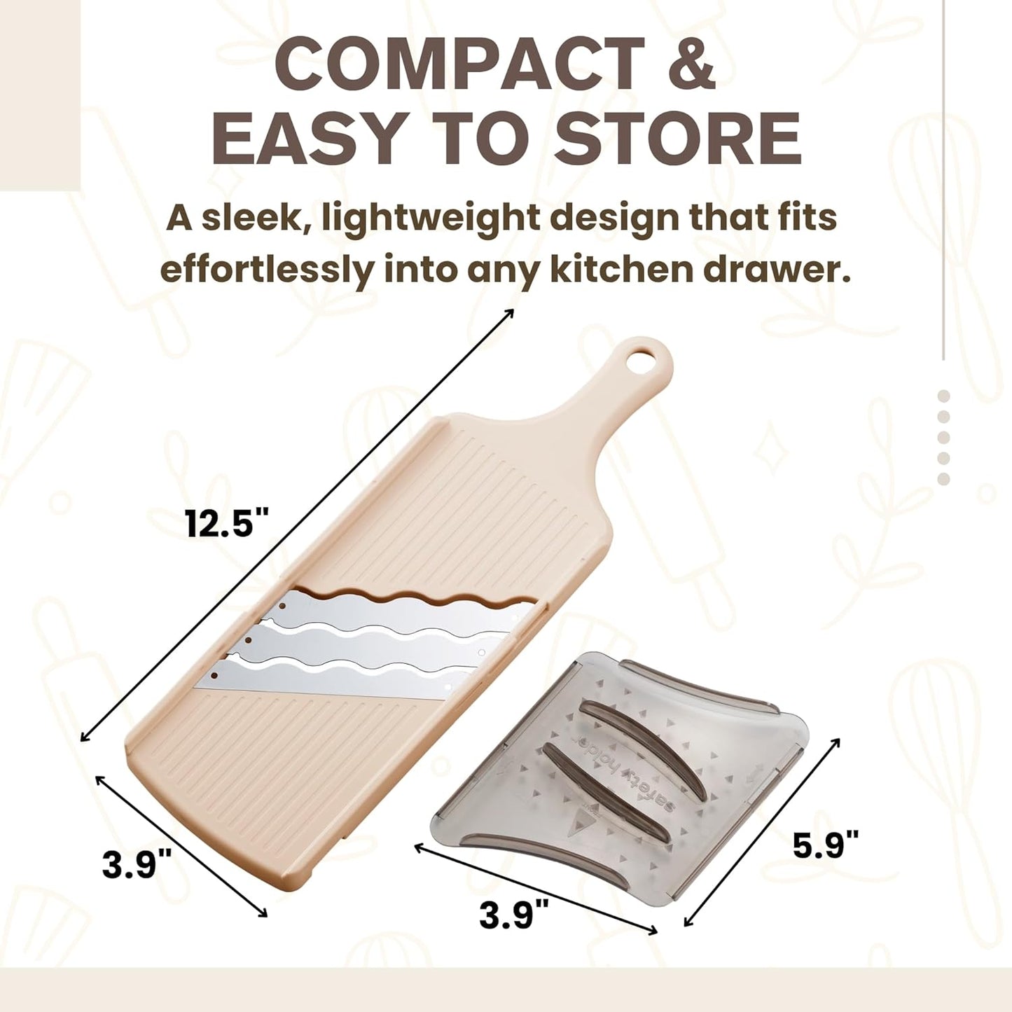 Arnest Japanese Cabbage Slicer Mandoline, 3-Blade Triple Wave Ultra-Thin Shredder for Tonkatsu-Style Slaw, Stainless Steel Wave Blades, Safety Holder, Easy-Rinse Clean, Compact Beige, Made in Japan