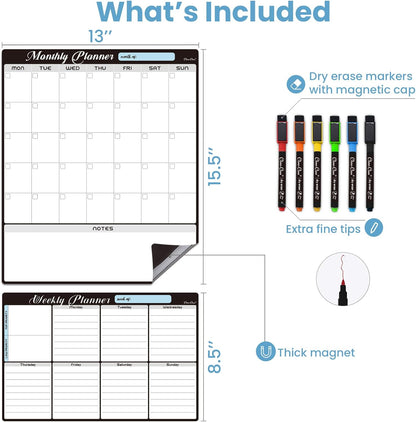 Magnetic Dry Erase List Board - 4"x12" Multifunctional List Board for Fridge - 6 Extra Fine Point Markers Included - Shipped Flat