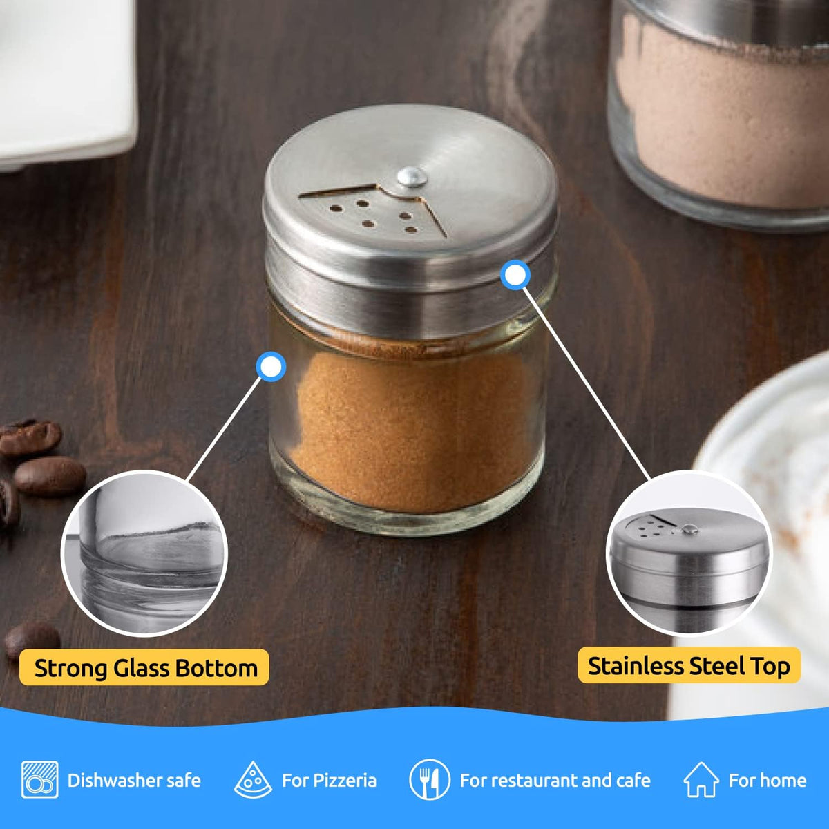 CUSINIUM 2-Pack 1.5oz Glass Spice Seasonings Shaker With Adjustable Lid