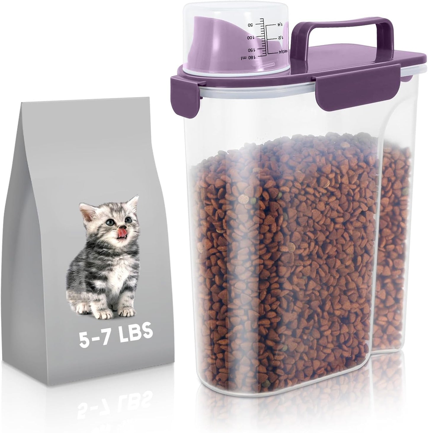 LEAWALK 5-7Lbs Cat Dog Storage Container, Portable Pet Food Containers with Upgraded Large Spout and Cup, Small Animal Kibble Dispenser for Bird Seed, Oatmeal, Rice, Flour, Brown Sugart-Dark Green