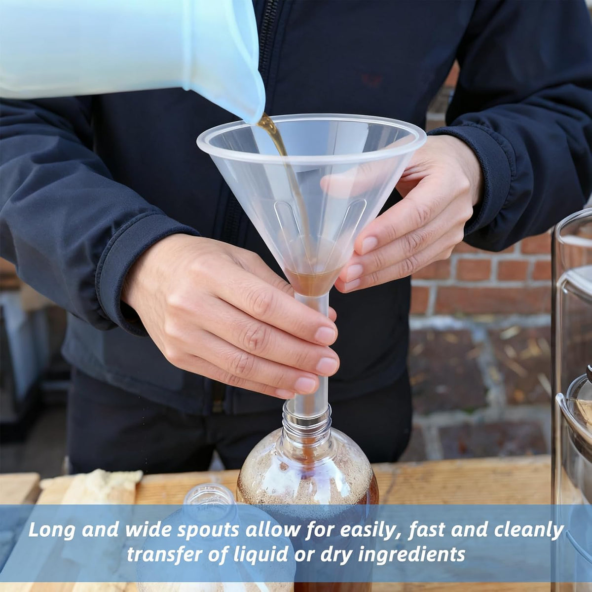 6 Inch Wide Mouth Plastic Large Funnels,Multi-Purpose Clear Funnels with with Reaching Spout for Water Bottles,Oils,Kitchen, Easy and Smooth Content Transfer