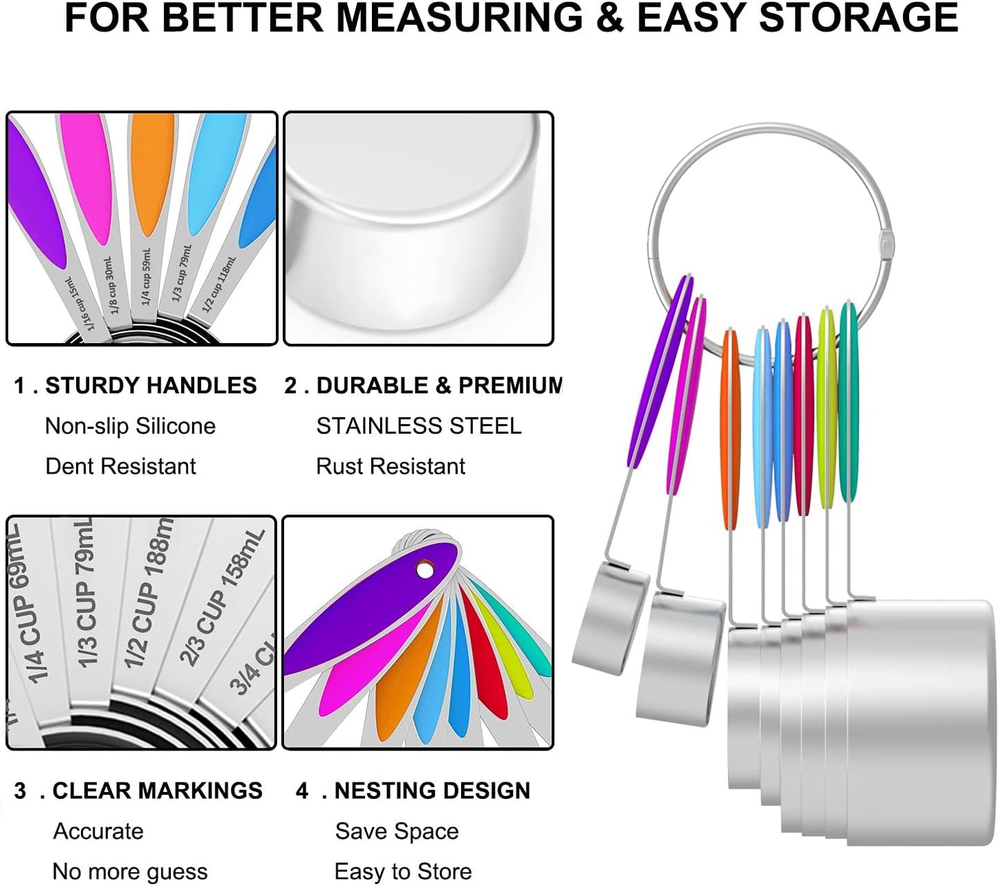 Measuring Cups and Spoons - Wildone Stainless Steel 20 Piece Stackable Set, Includes 8 Measuring Cups, 10 Measuring Spoons, 1 Leveler & 1 Whisk, for Dry and Liquid Ingredient