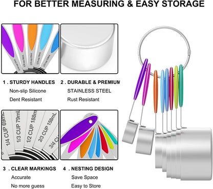 Measuring Cups and Spoons - Wildone Stainless Steel 20 Piece Stackable Set, Includes 8 Measuring Cups, 10 Measuring Spoons, 1 Leveler & 1 Whisk, for Dry and Liquid Ingredient