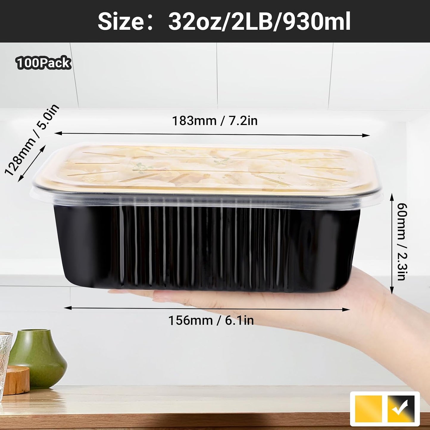 EUSOAR Aluminum Pans with Lids, 50pack 32oz Small Disposable Foil Loaf Cake Food Storage Pans, Catering Party Meal Prep Freezer Drip Pans for Microwave Oven Safe Cooking,Baking,Heating,Takeout