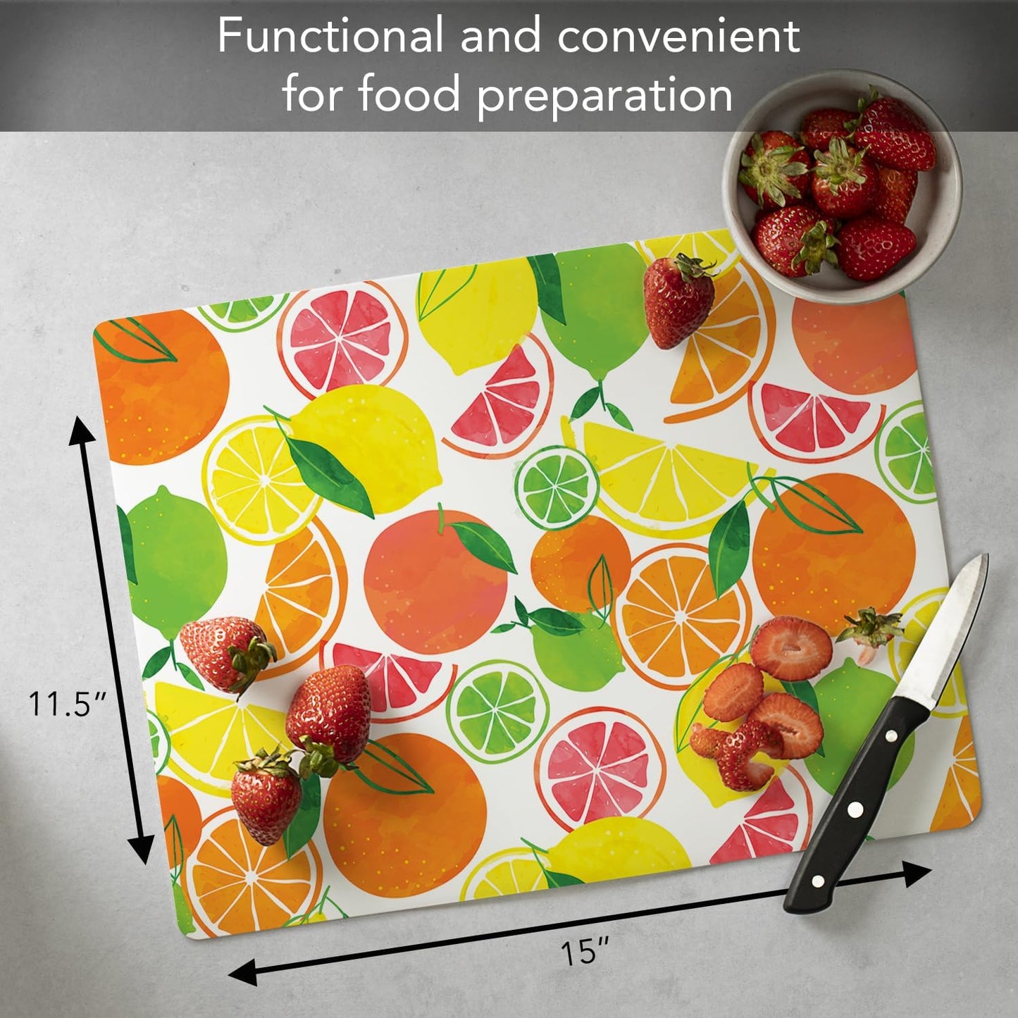 Cut N' Funnel Eat Fresh Designer Flexible Cutting Board Mat 15" x 11.5" Made in the USA Decorative Flexible Easy to Clean
