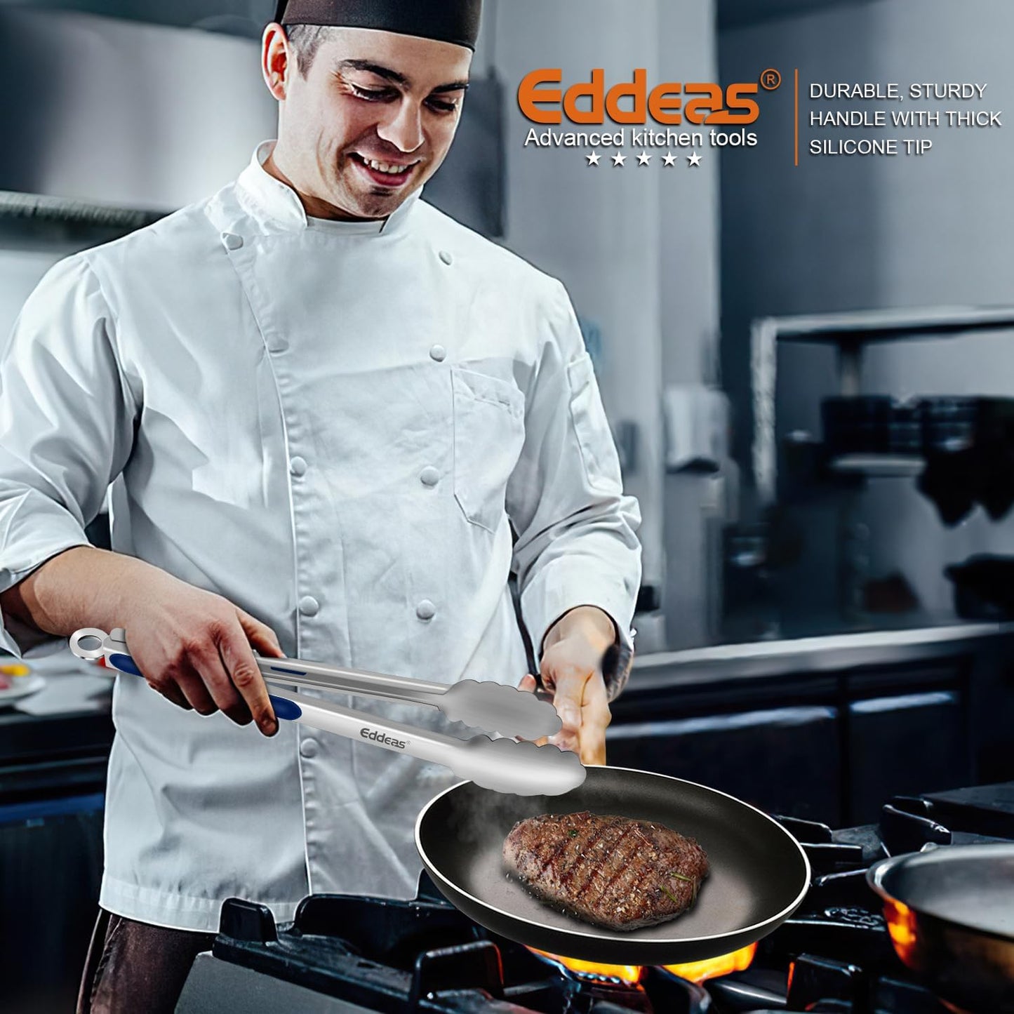Eddeas Kitchen Tweezers Tongs, Cooking Tweezers Stainless Steel - 3 Size 12'' 10'' & 8 inch Ideal for Meat, pasta, plating and pinching delicate small pieces of food, Set of 3