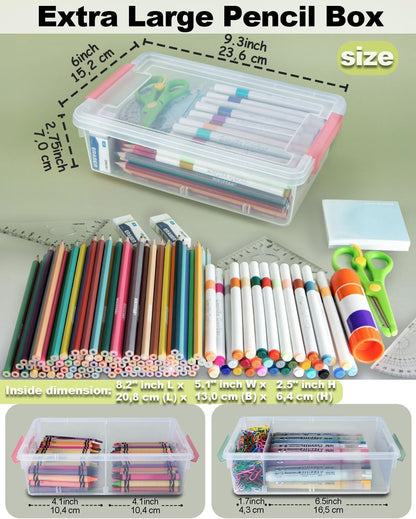 6 Pack Extra Large Pencil Box with Removable Divider, Thickened Pencil Case Bulk, Clear Crayon Marker Organizer Stackable Plastic Small Storage Containers for Pen Craft School Supplies(Grey)