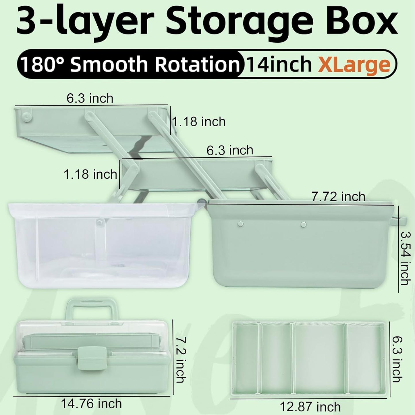 TERGOO 12.5in 3-Layer Multipurpose Craft Organizers and Storage with Adjustable Dividers, Portable Tackle Box, Folding Art & Craft Case for Medicine, Tool, Sewing Organizer (White)