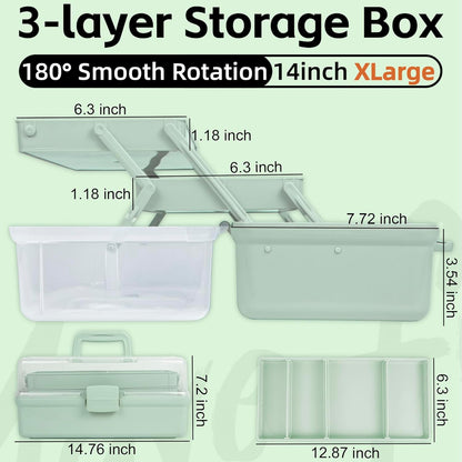 TERGOO 12.5in 3-Layer Multipurpose Craft Organizers and Storage with Adjustable Dividers, Portable Tackle Box, Folding Art & Craft Case for Medicine, Tool, Sewing Organizer (White)