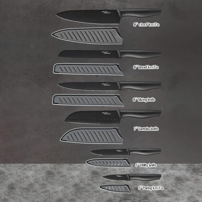 Marco Almond Kitchen Knife Set Chef Knife Set Black