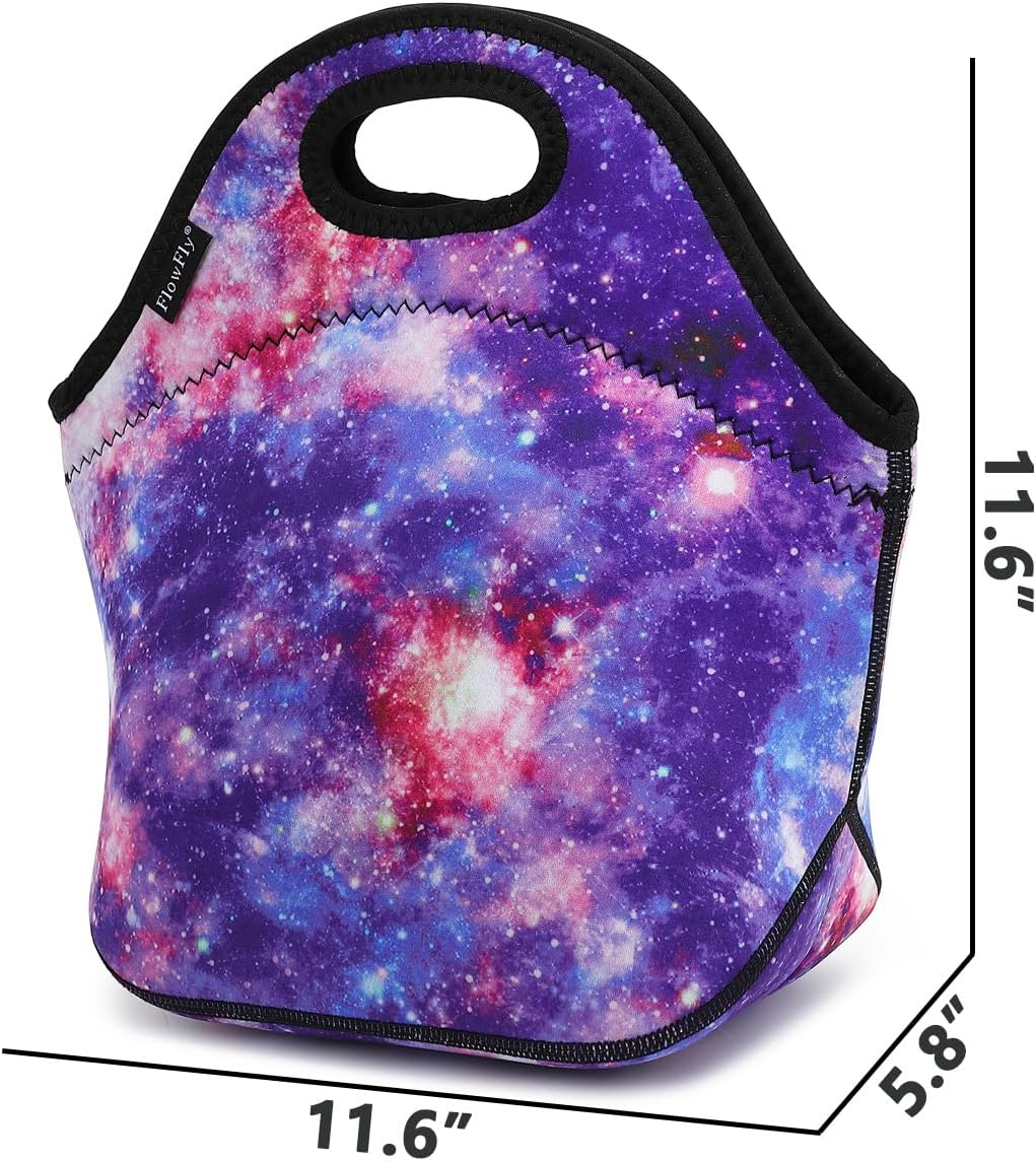 FlowFly Neoprene kids Lunch box Insulated Soft Bag Mini Cooler Thermal Meal Tote Kit for Boys, Girls,Men,Women,School,Work, Office,Black