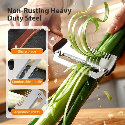 Multifunctional Vegetable Peeler, 2-in-1 Peelers For Kitchen with Bottle Opener, Sharp Stainless Steel Swivel Blade, Wooden Handle, For Vegetables or Fruits that Need to Be Peeled (2)2PCS