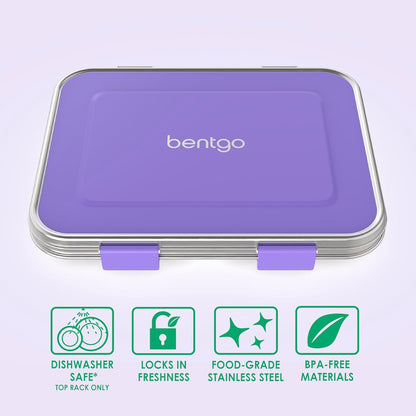 Bentgo Kids Stainless Steel Leak-Resistant Lunch Box - 3-Compartments with Bonus Silicone Container, Durable, Eco-Friendly, Dishwasher Safe, BPA-Free, Ideal for School, Ages 3+ (Silver)