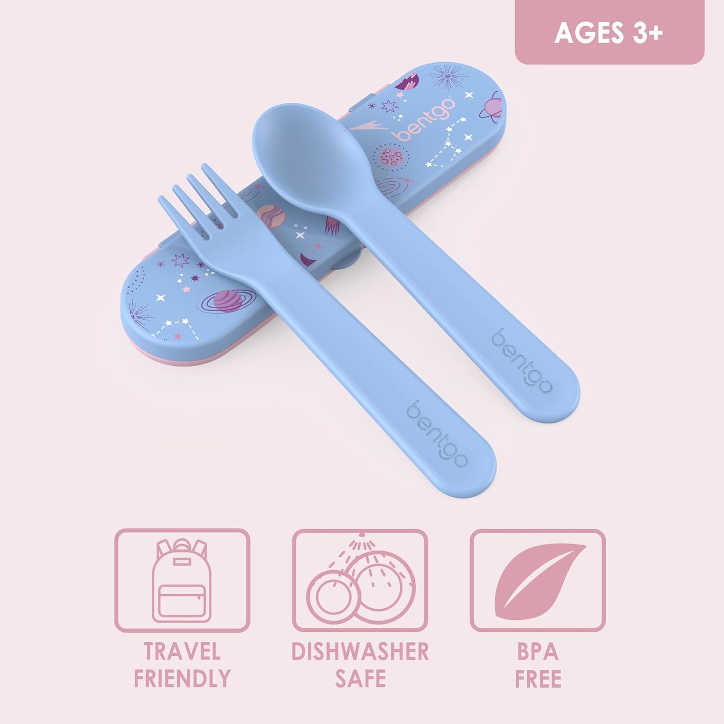 Bentgo Kids Utensil Set - Reusable Plastic Fork, Spoon & Storage Case - BPA-Free Materials, Easy-Grip Handles, Dishwasher Safe - Ideal for School Lunch, Travel, & Outdoors (Shark)