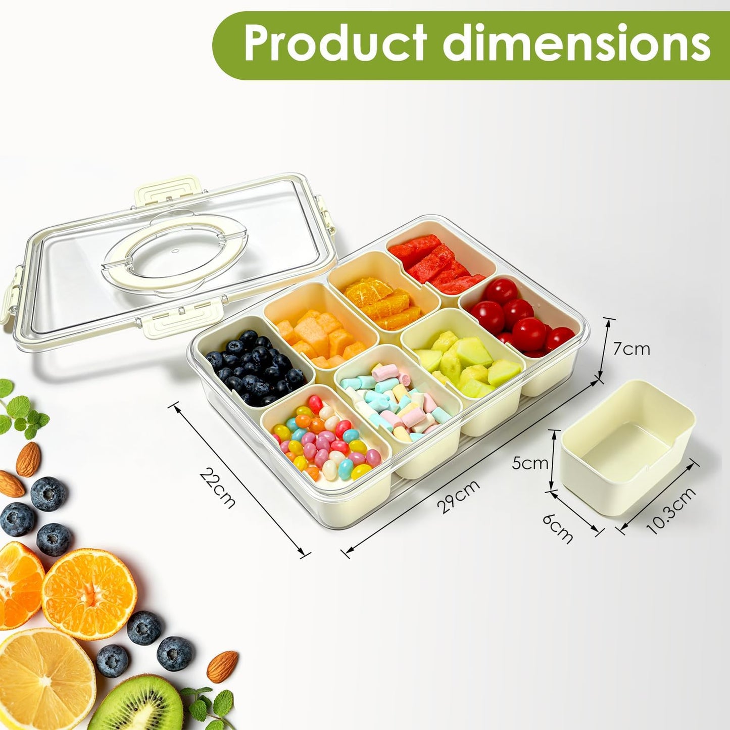 Divided Serving Tray with Lid and Handle,8 Compartments Snacks Box,Snack Fruit Tray,Veggie Tray,Portable Platter for Candy Fruits Nuts Snack Party Entertaining Picnic (2PCS Pink)