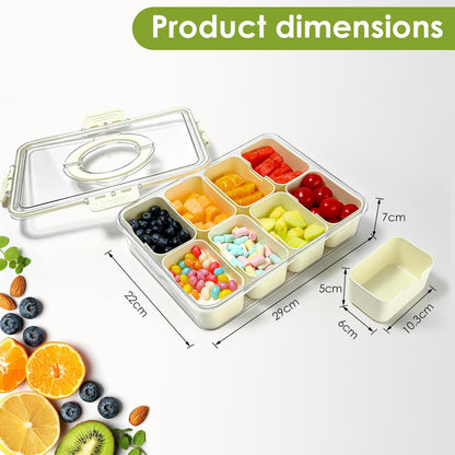 Divided Serving Tray with Lid and Handle,8 Compartments Snacks Box,Snack Fruit Tray,Veggie Tray,Portable Platter for Candy Fruits Nuts Snack Party Entertaining Picnic (2PCS Pink)