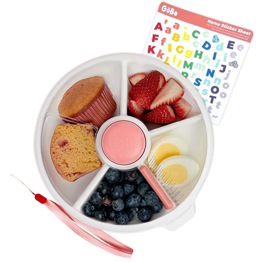 GoBe Kids Small Snack Spinner Flip Bundle with Hand Strap and Sticker Sheet - Reusable Snack Container with 5 Compartment Dispenser and Lid | BPA/PVC Free | Dishwasher Safe | No Spill- Mint Green