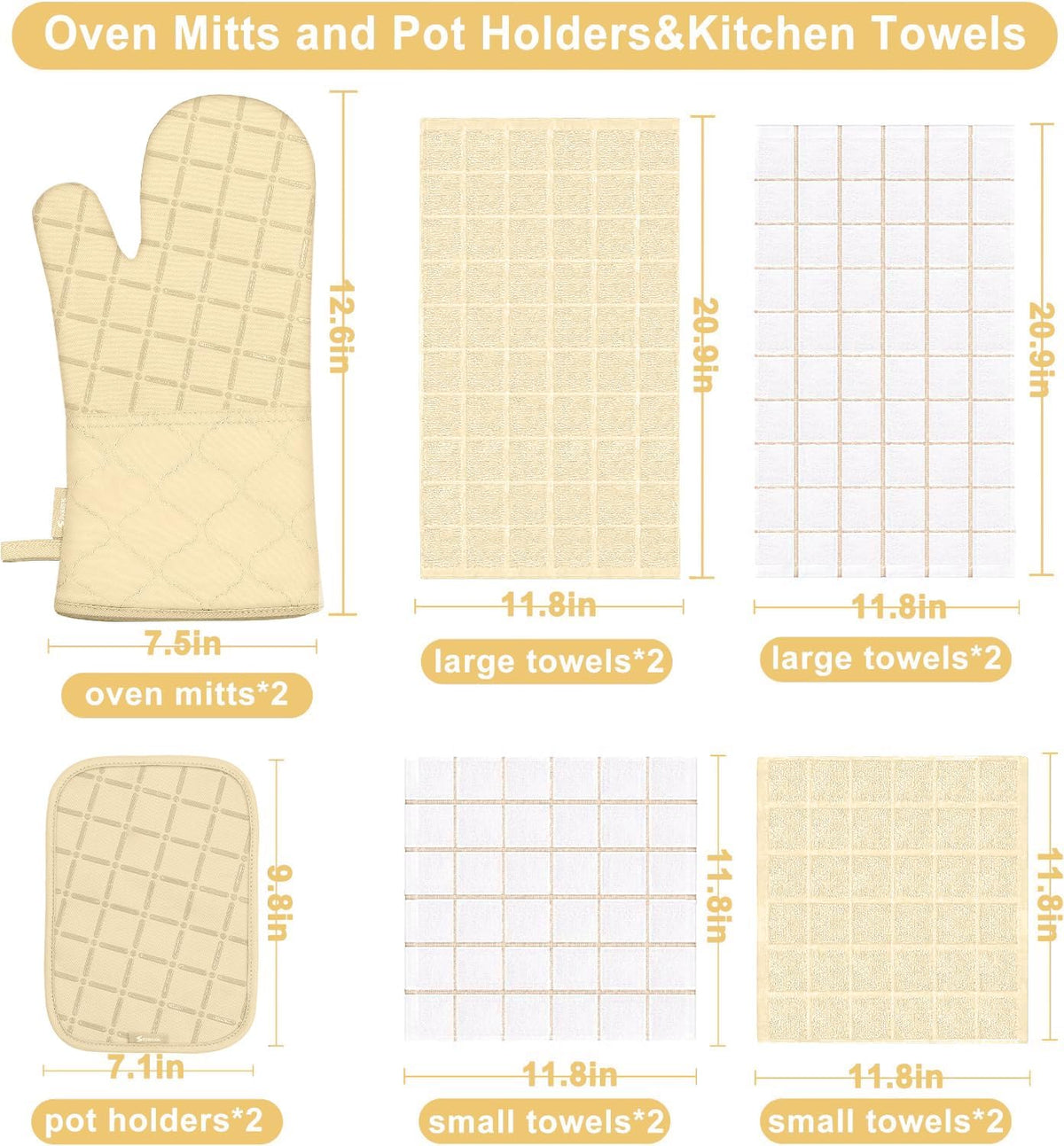 Oven Mitts Kitchen Towels and Dishcloths Pot Holders Sets, Oven Gloves Kitchen Dish Towels 500 Degree Heat Resistant Potholders with Non-Slip Silicone Surface for Cooking, Grilling, Baking-Gray