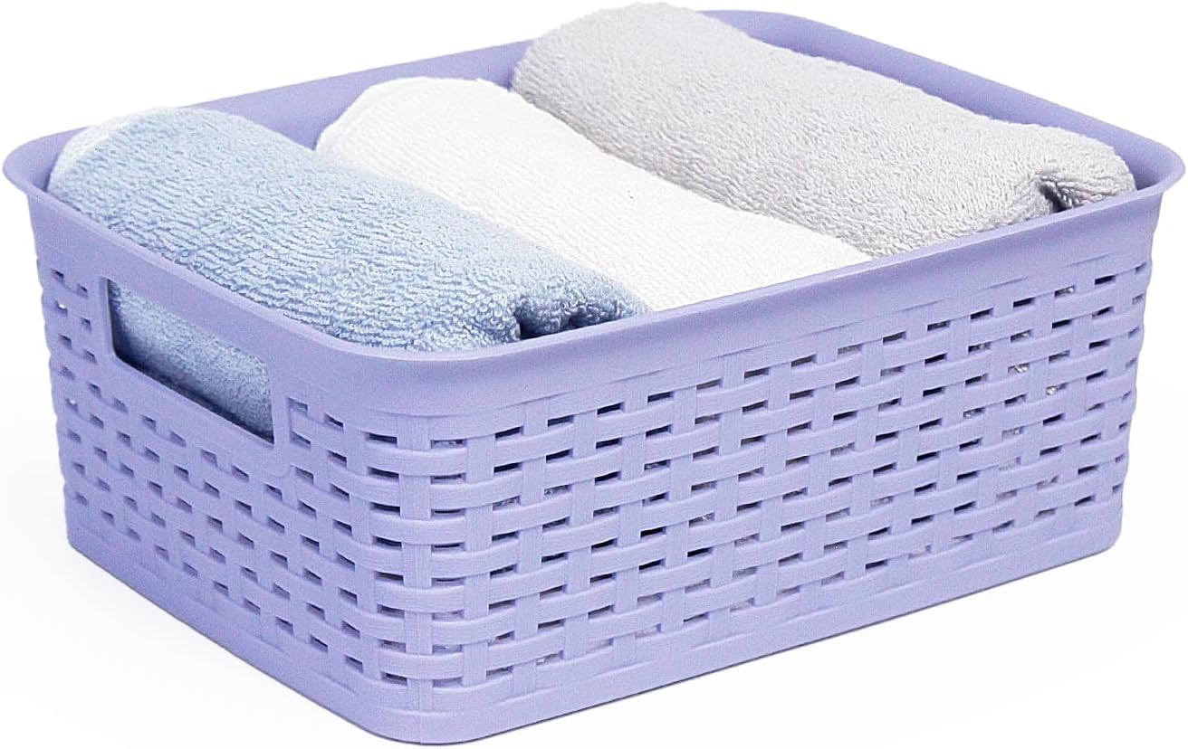 Soddeph Plastic Storage Baskets for Cabinets, Household Pantry Organization with Handle,Organizer Bins for Room,Bathrooms,Under-Sink,Kitchen (Black, L-3PACK)