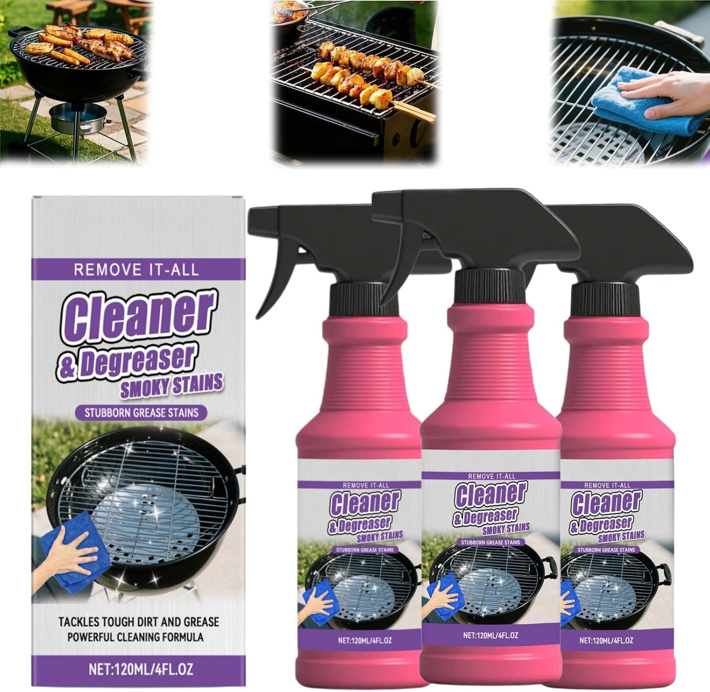 Fast-Acting Heavy-Duty Grill Degreaser Spray, 120 ML BBQ Grill Cleaning Spray Degreaser Cleaner Heavy Duty for Outdoor Grills Ovens & Grates (2pcs)