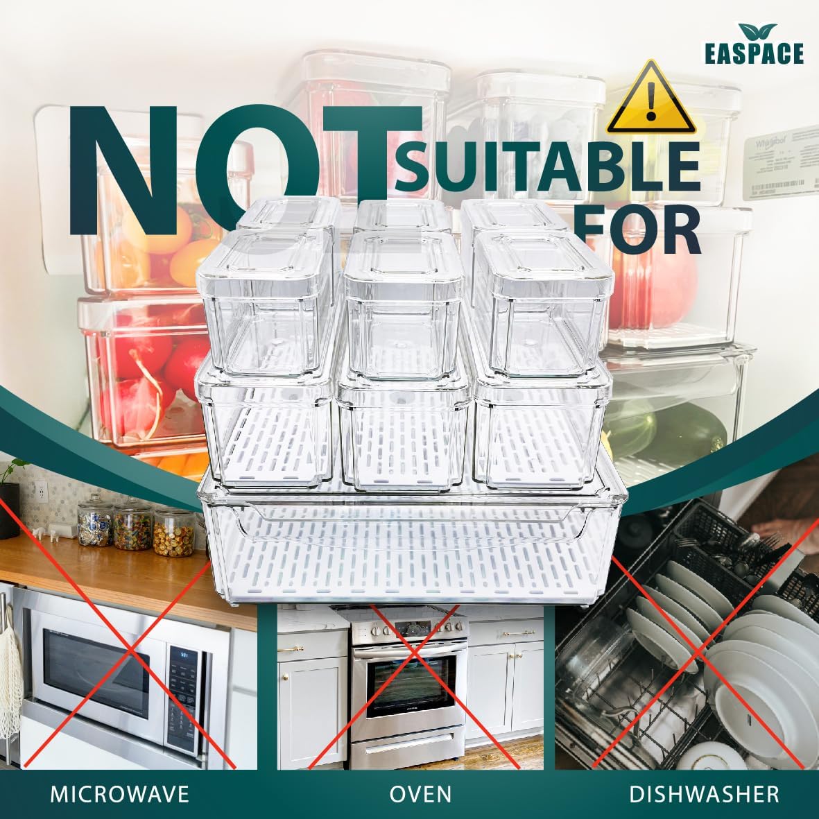 10-Pack Clear Fridge Organizer Bins with Lids & Drainage Holes, Stackable Container Set, BPA-Free Plastic Refrigerator Storage Containers for Food, Fruits, Vegetables, Meats (Multi-Purpose)