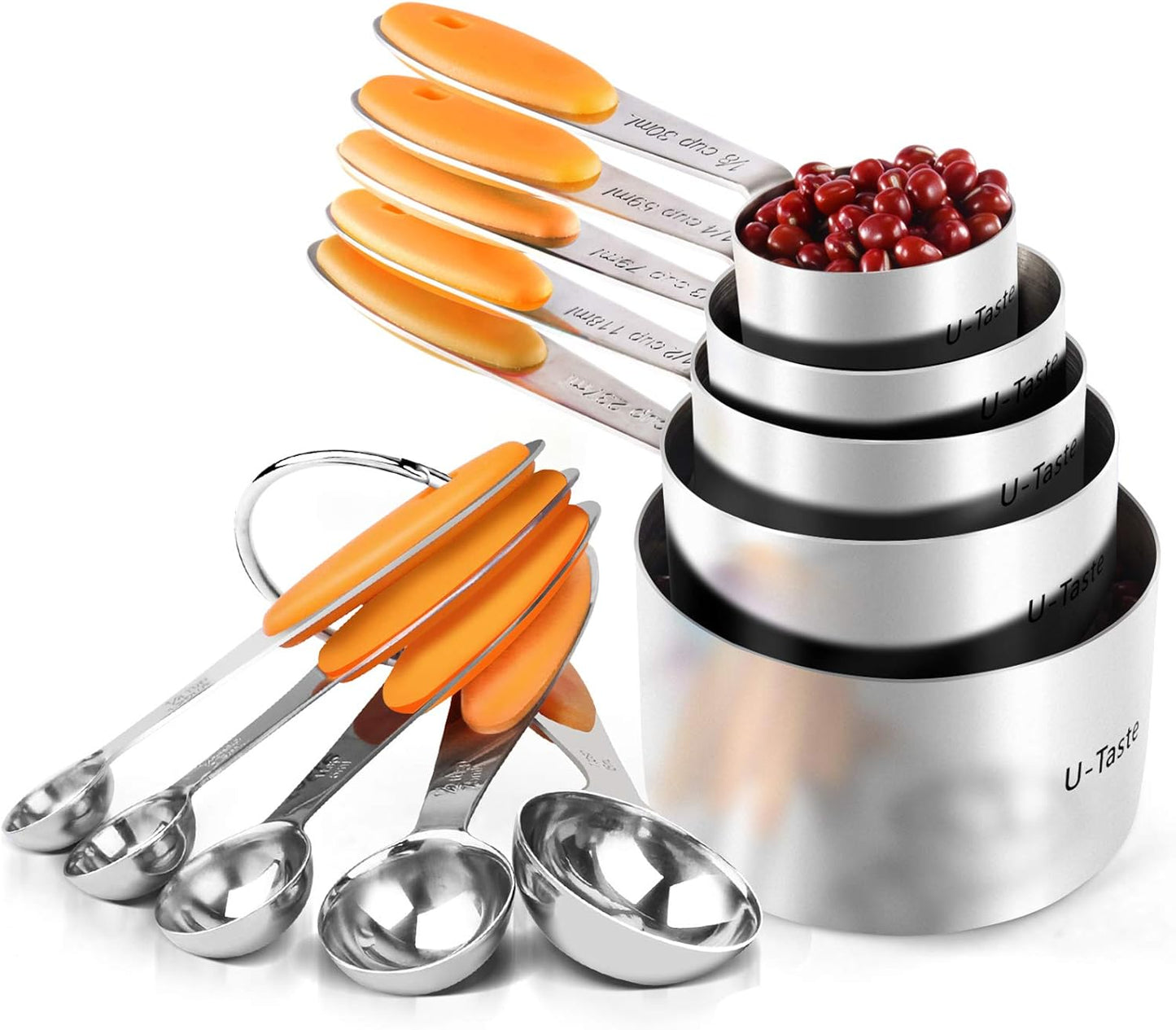 Measuring Cups : U-Taste 18/8 Stainless Steel Measuring Cups and Spoons Set of 10 Piece, Upgraded Thickness Handle(Black)