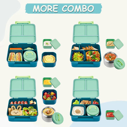 Bento Lunch Box for Kids with 8oz Soup Thermo Leak-Proof Lunch Food Containers with Snack Sauce Container for Kid Girls Boys to School (Pink Mermaid)