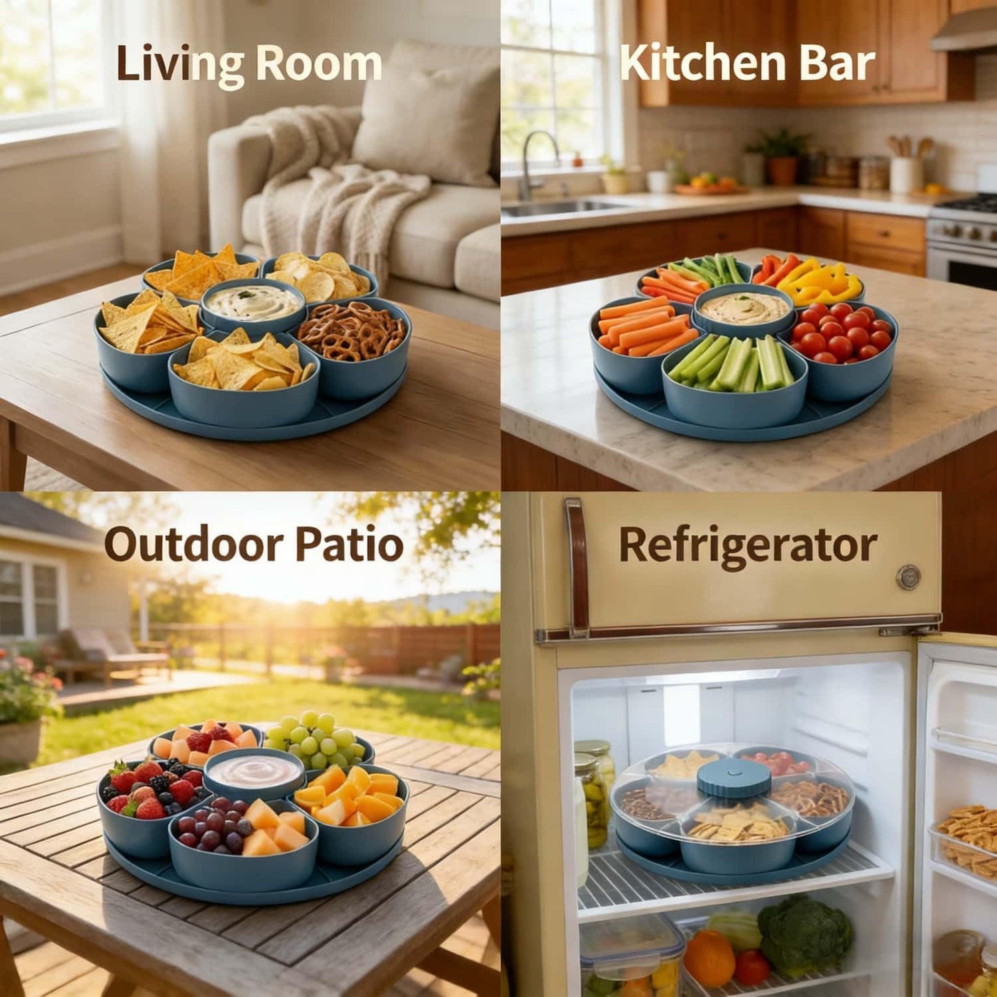 Divided Serving Tray that Spins, Snack Spinner with Lid & 5 Compartments, Divided Serving Tray that Spins Perfect for Snacks Candy Nuts Appetizers, Ideal for Kitchen Party Picnic (Gray)