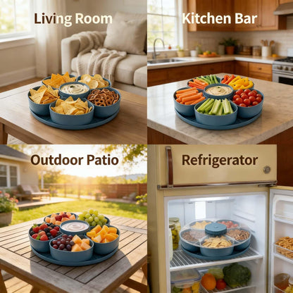 Divided Serving Tray that Spins, Snack Spinner with Lid & 5 Compartments, Divided Serving Tray that Spins Perfect for Snacks Candy Nuts Appetizers, Ideal for Kitchen Party Picnic (Gray)